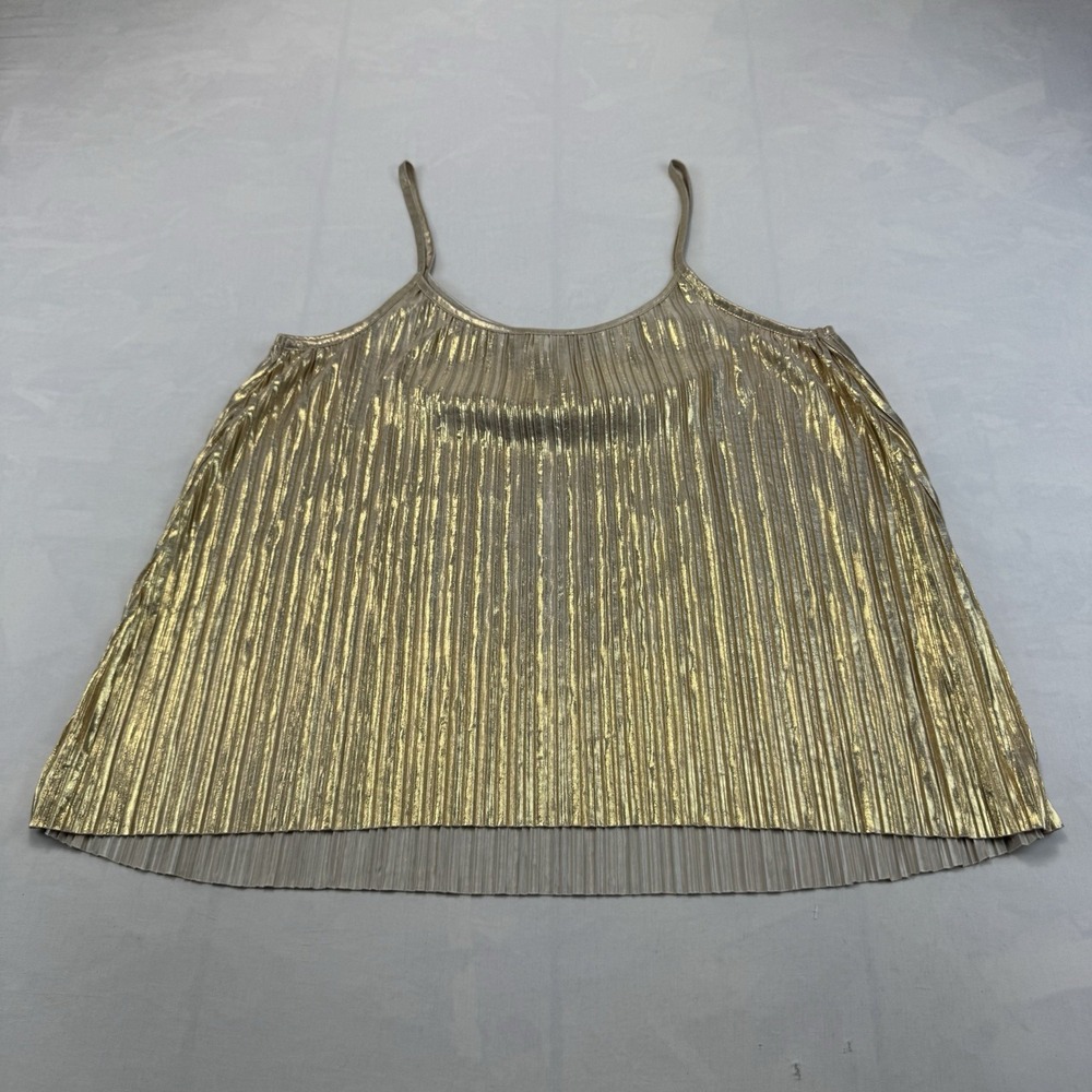 H&M Women's S Metallic Gold Pleated Cami Tank Spaghetti Strap